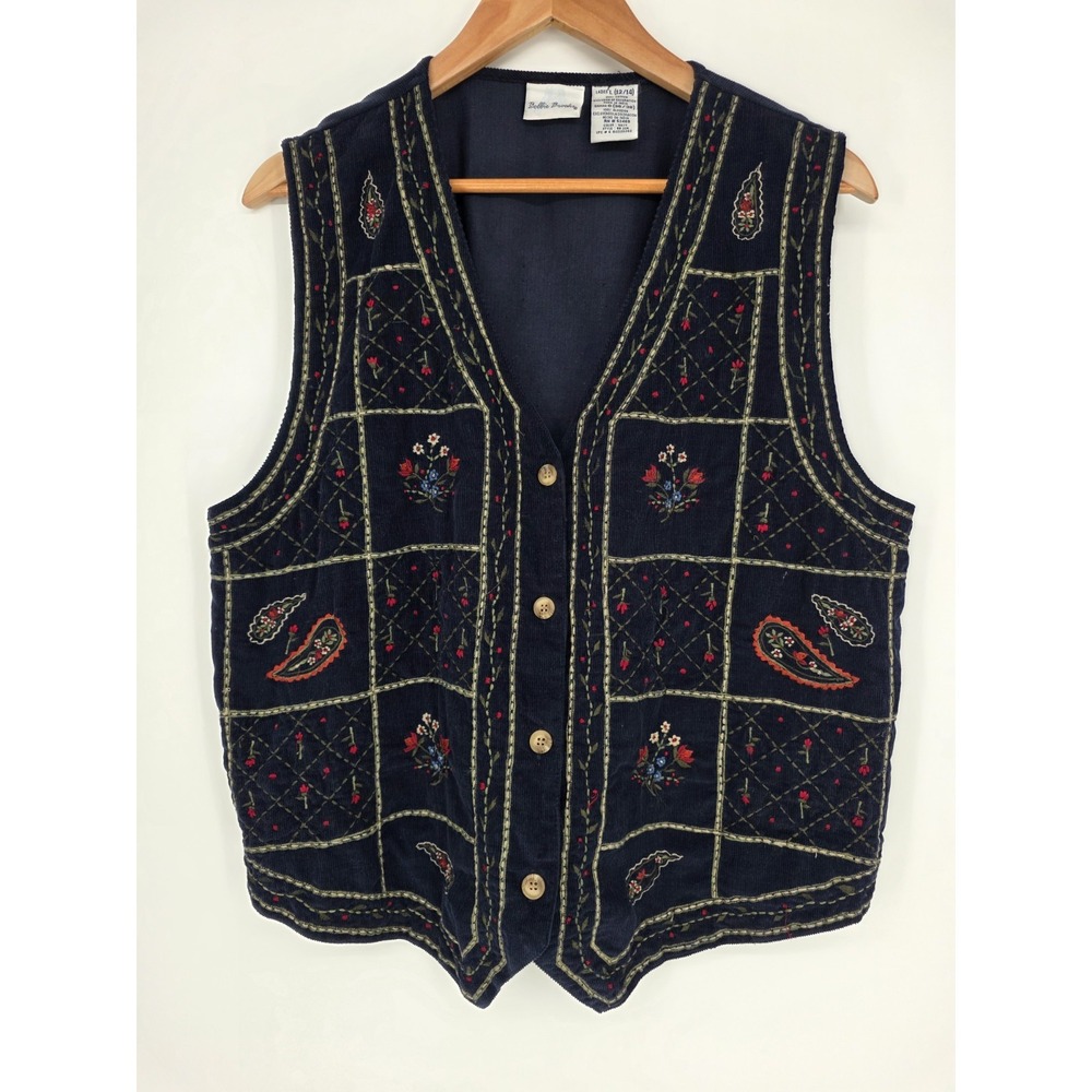 Women's Vintage Bobbie Brooks Embroidered Flowers Vest Grannycore Cottagecore L